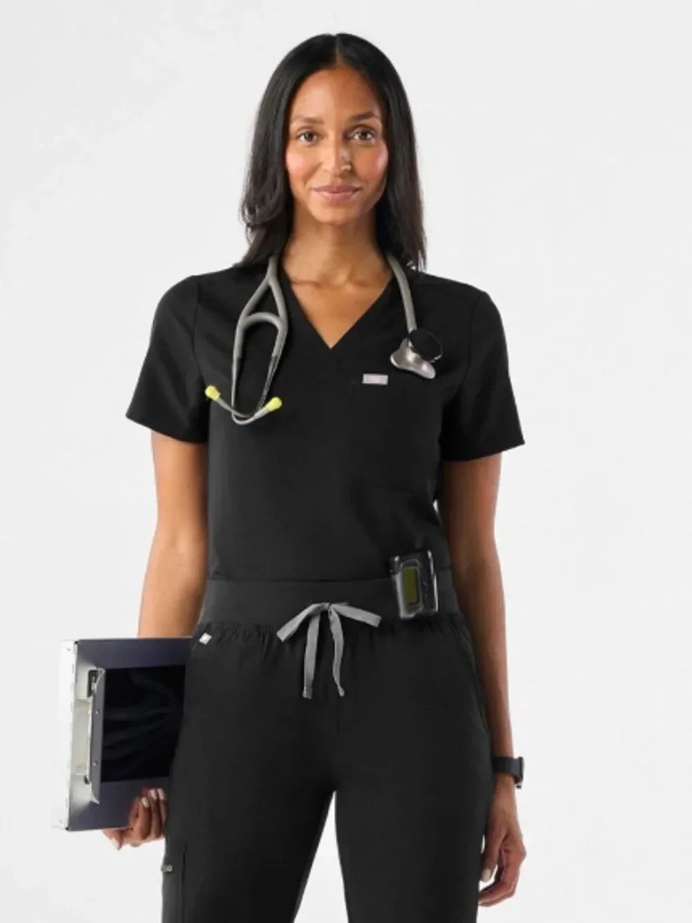 EUC FIGS Catarina One-Pocket Scrub Top Black PO#2723 Size XXS